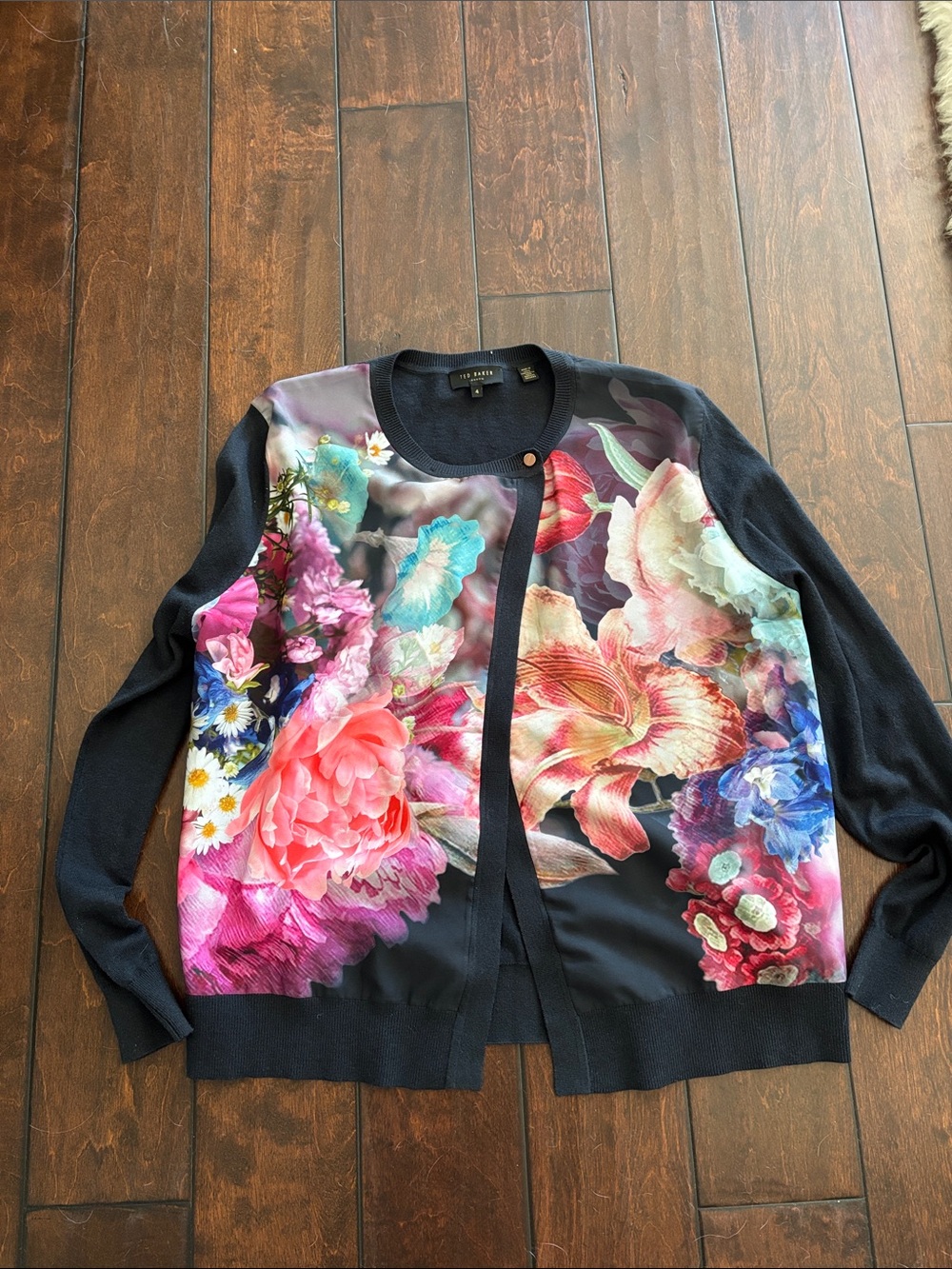 Ted Baker Black Floral Panel Button-Front Cardigan